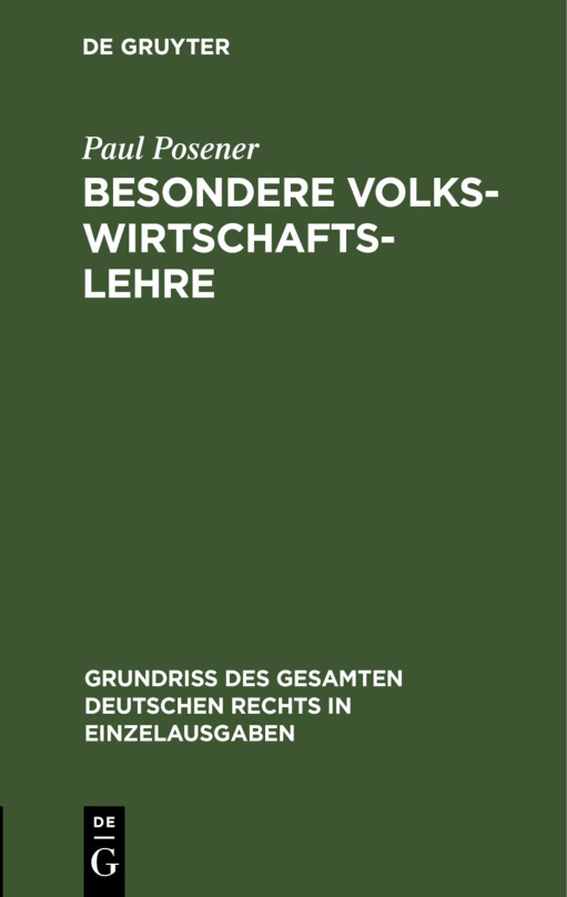 Besondere Volkswirtschaftslehre German Edition Paul Posener Kitap Kapağı