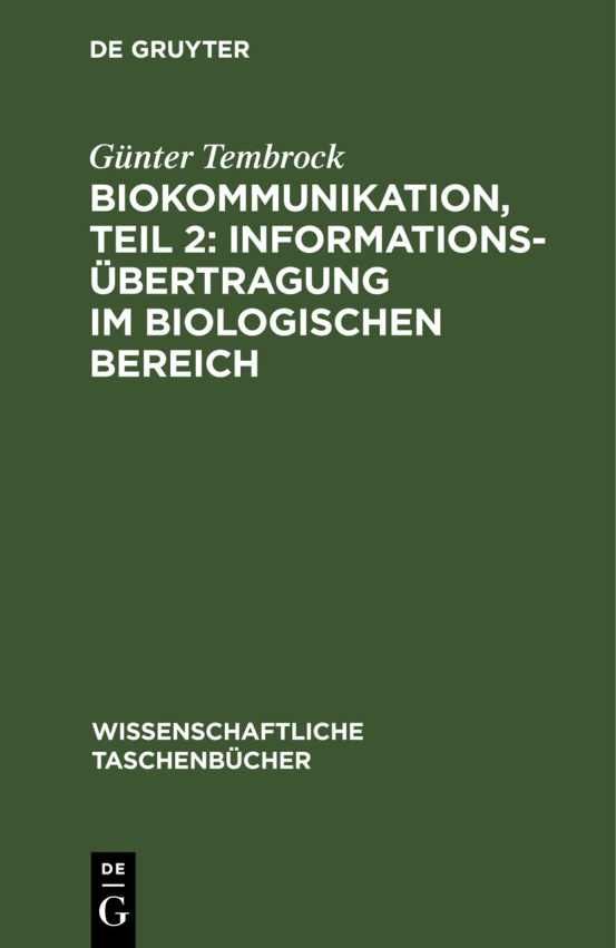 Biokommunikation Teil 2 German Edition Gunter Tembrock Kitap Kapağı