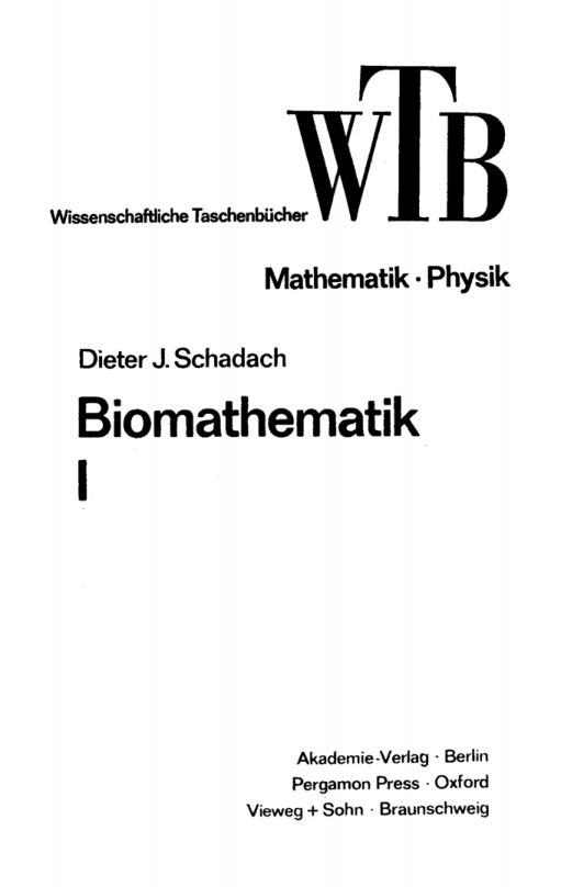 Biomathematik I German Edition Dieter J Schadach Kitap Kapağı