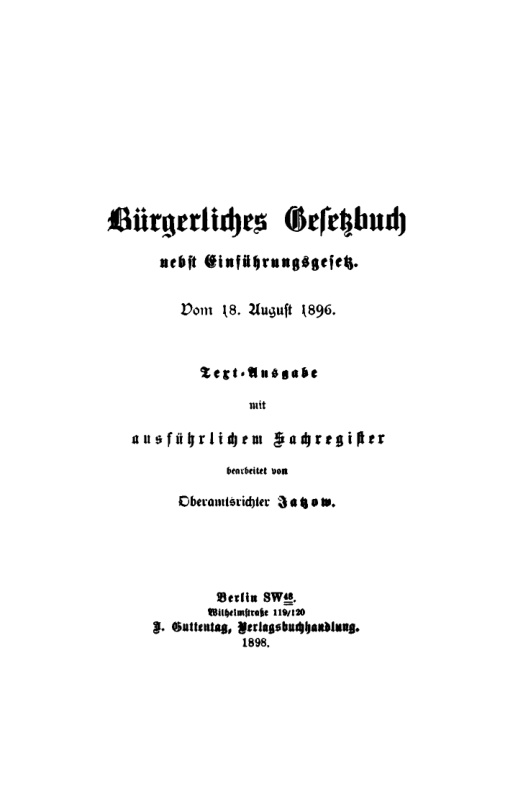 Burgerliches Gesetzbuch nebst Einfuhrungsgesetz Vom 18 August 1896 German Edition Hermann Jatzow Kitap Kapağı