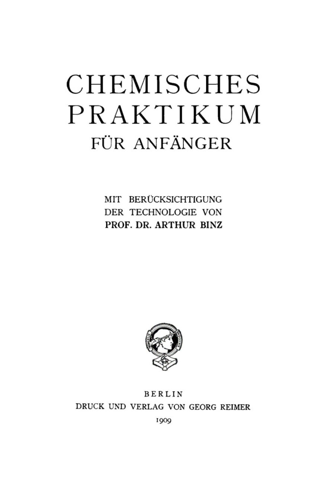 Chemisches Praktikum fur Anfanger German Edition Artur Binz Kitap Kapağı