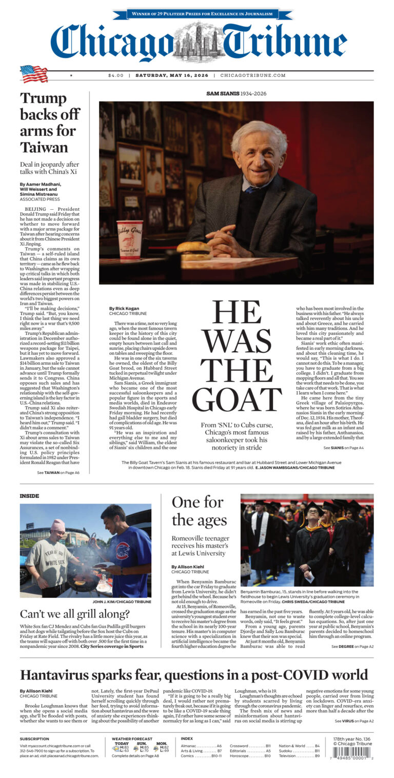 Chicago Tribune May 16 2026 Chicago Tribune Kitap Kapağı