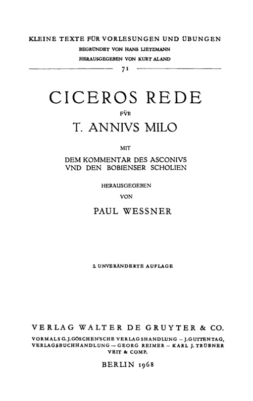 Ciceros Rede fur T Annivs Milo German Edition Marcus Tullius Cicero Kitap Kapağı