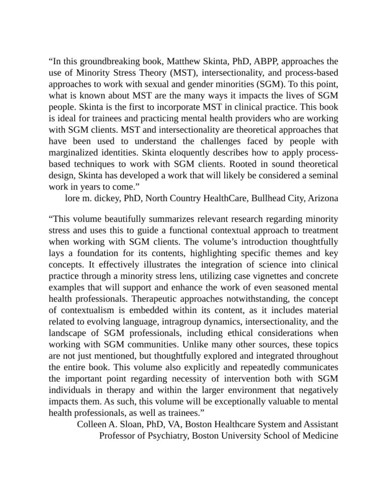 Contextual Behavior Therapy for Sexual and Gender Minority Clients Matthew D Skinta Kitap Kapağı
