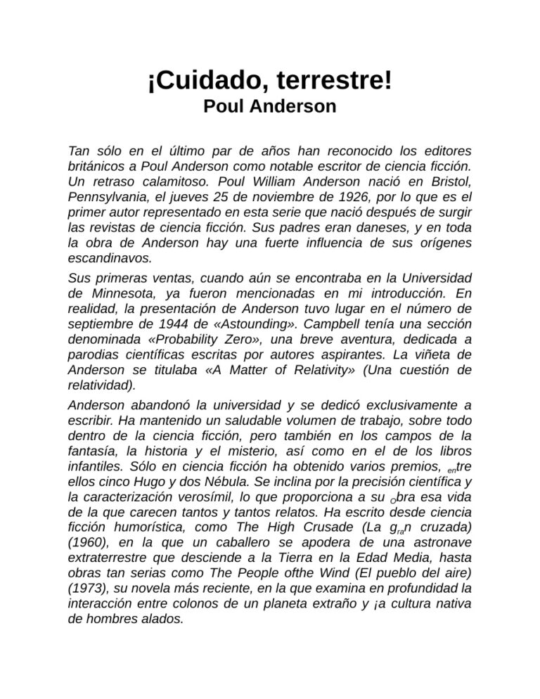 Cuidado Terrestre Poul Anderson Kitap Kapağı