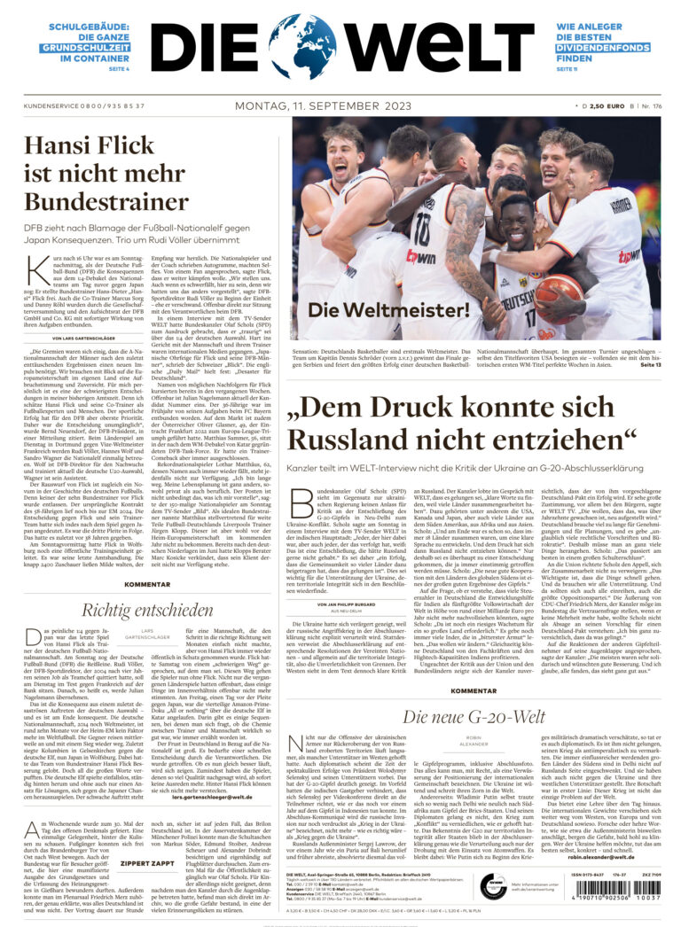 DIE WELT 11 September 2023 GER DIE WELT Kitap Kapağı