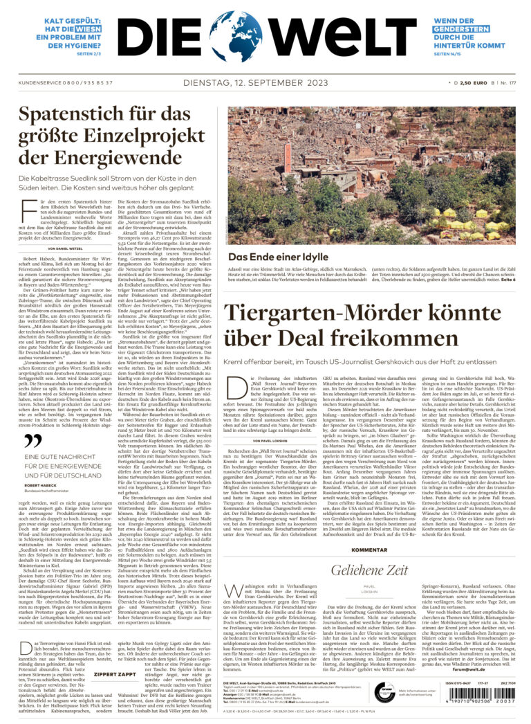 DIE WELT 12 September 2023 GER DIE WELT Kitap Kapağı