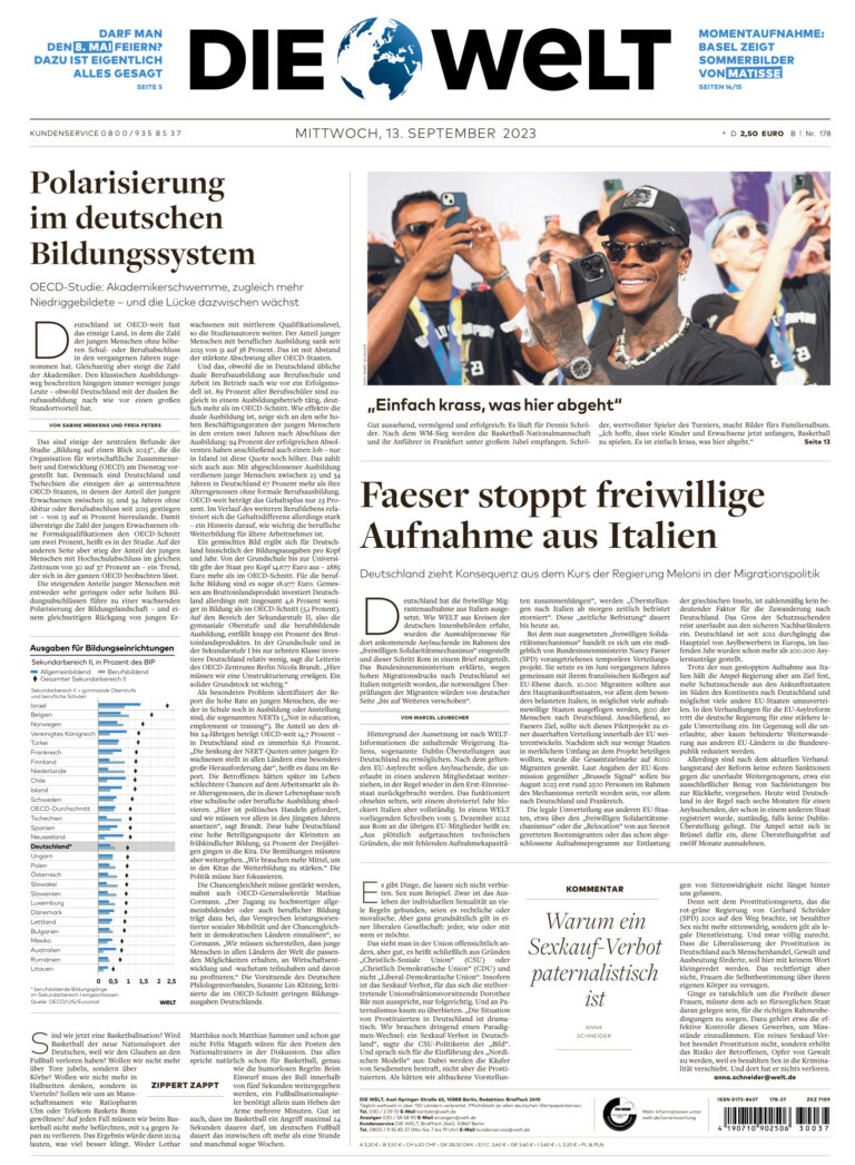 DIE WELT 13 September 2023 GER DIE WELT Kitap Kapağı