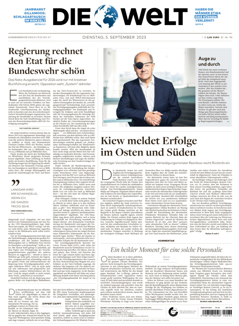 DIE WELT 5 September 2023 GER DIE WELT Kitap Kapağı