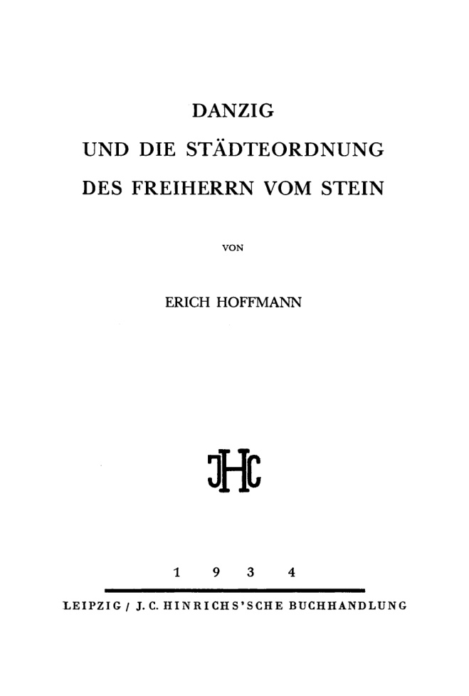 Danzig und die Stadteordnung des Freiherrn vom Stein German Edition Erich Hoffmann Kitap Kapağı