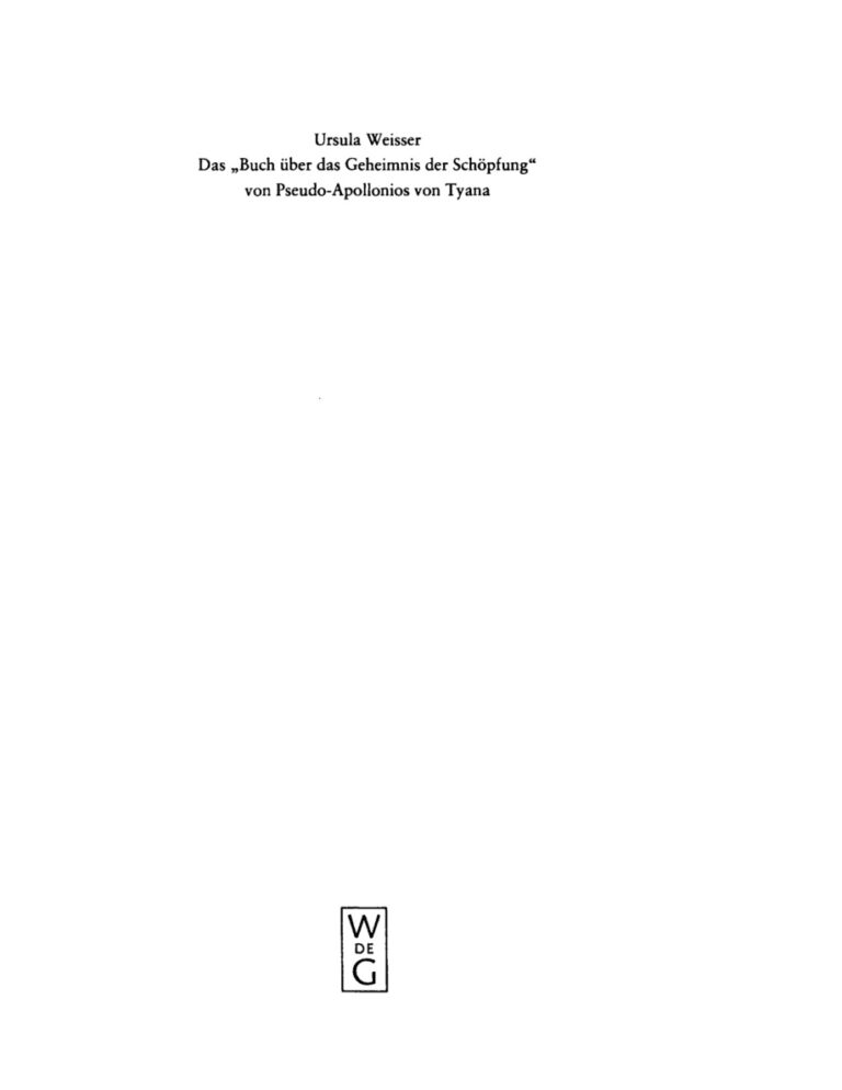 Das Buch uber das Geheimnis der Schopfung von Pseudo Apollonios von Tyana German Edition Ursula Weisser Kitap Kapağı