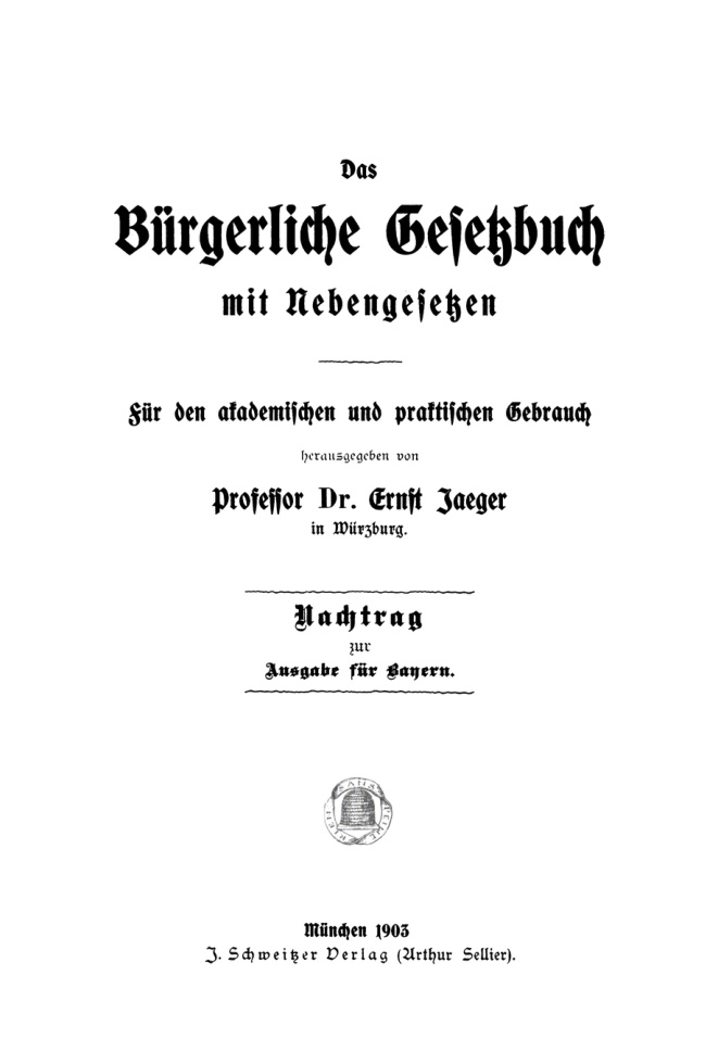 Das Burgerliche Gesetzbuch mit Nebengesetzen German Edition Ernst Jaeger Kitap Kapağı