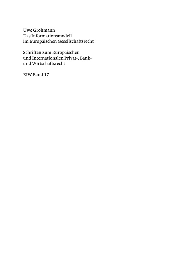 Das Informationsmodell im Europaischen Gesellschaftsrecht German Edition Uwe Grohmann Kitap Kapağı