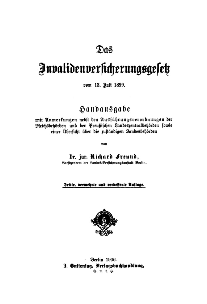 Das Invalidenversicherungsgesetz vom 13 Juli 1899 German Edition Richard Freund Kitap Kapağı