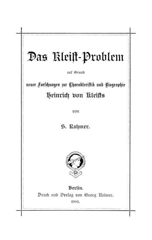 Das Kleist Problem auf Grund neuer Forschungen zur Charakteristik German Edition Sigismund Rahmer Kitap Kapağı