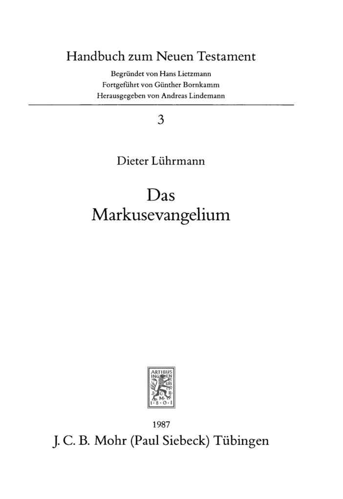 Das Markusevangelium German Edition Dieter Luhrmann Kitap Kapağı