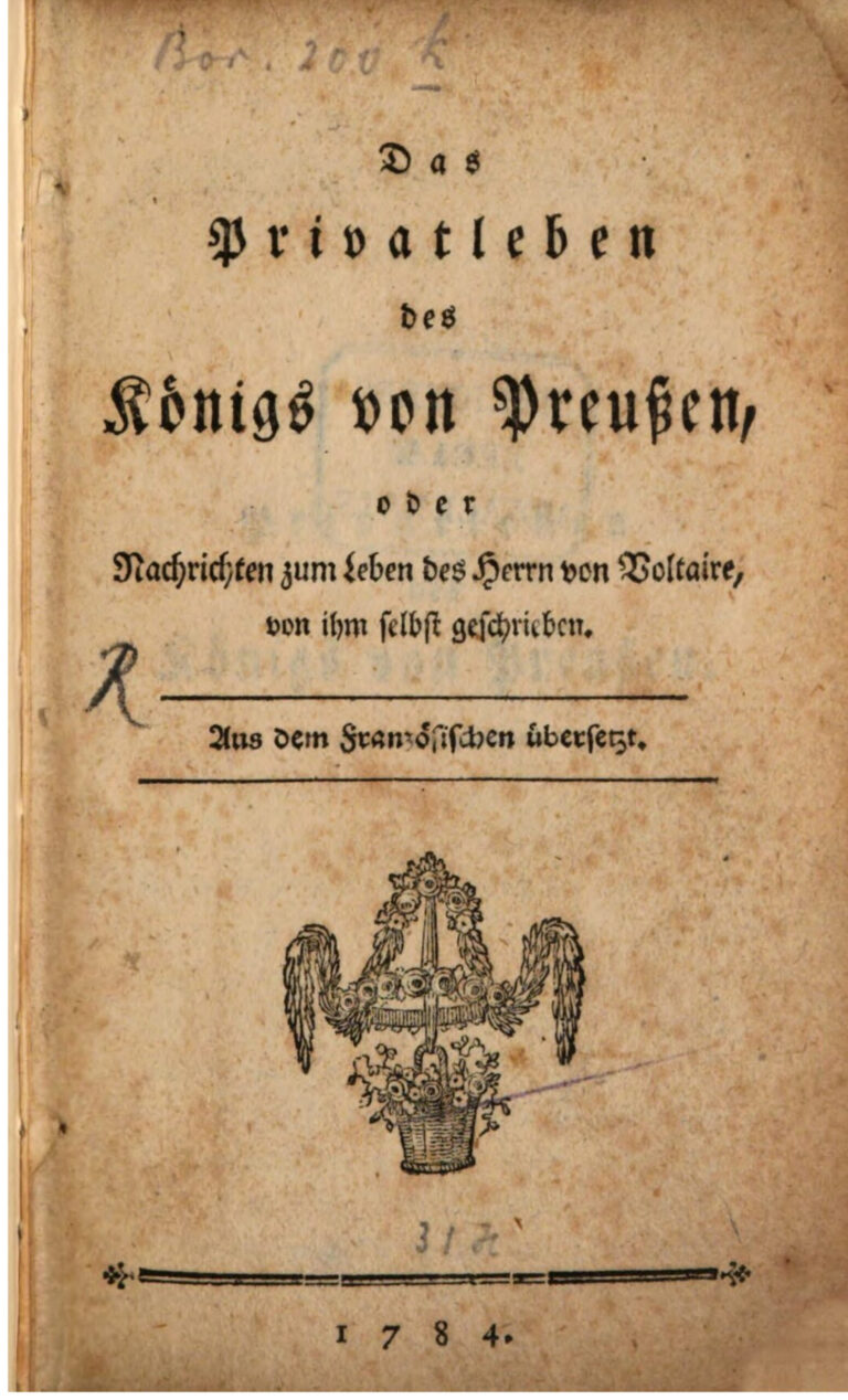 Das Privatleben des Konigs von Preussen oder Nachrichten zum Leben des Herrn von Voltaire von ihm selbst geschrieben German Edition V Kitap Kapağı