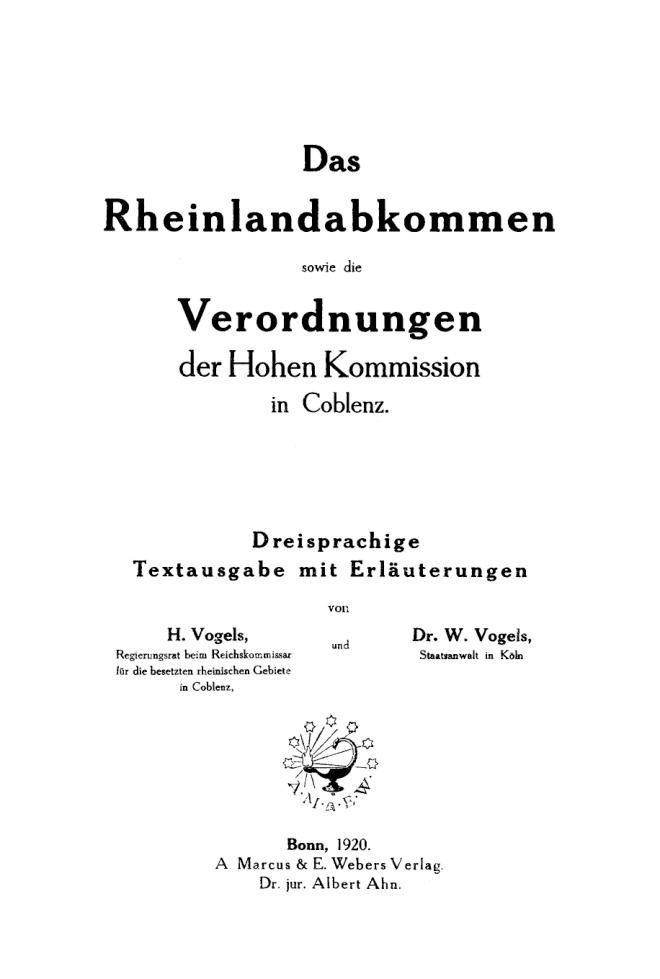 Das Rheinlandabkommen sowie die Verordnungen der Hohen Kommission in Coblenz Band 1 German Edition Heinrich Vogels Kitap Kapağı
