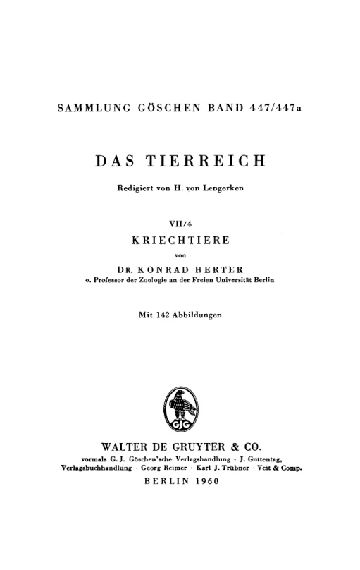 Das Tierreich Teil VII German Edition Konrad Herter Kitap Kapağı