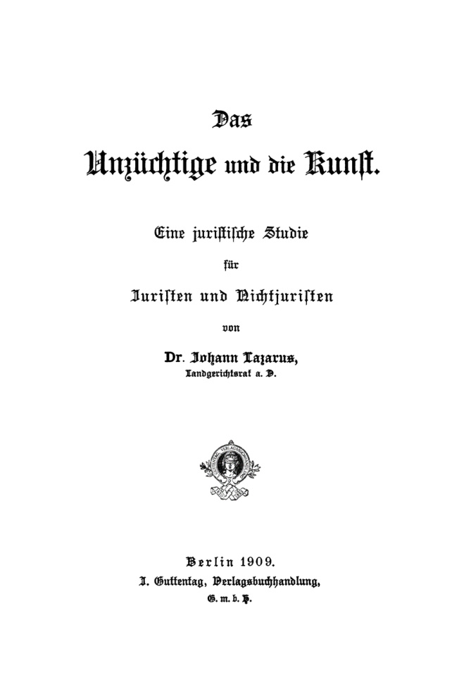 Das Unzuchtige und die Kunst German Edition Johann Lazarus Kitap Kapağı