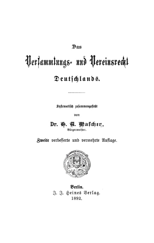 Das Versammlungs und Vereinsrecht Deutschlands German Edition H A Mascher Kitap Kapağı