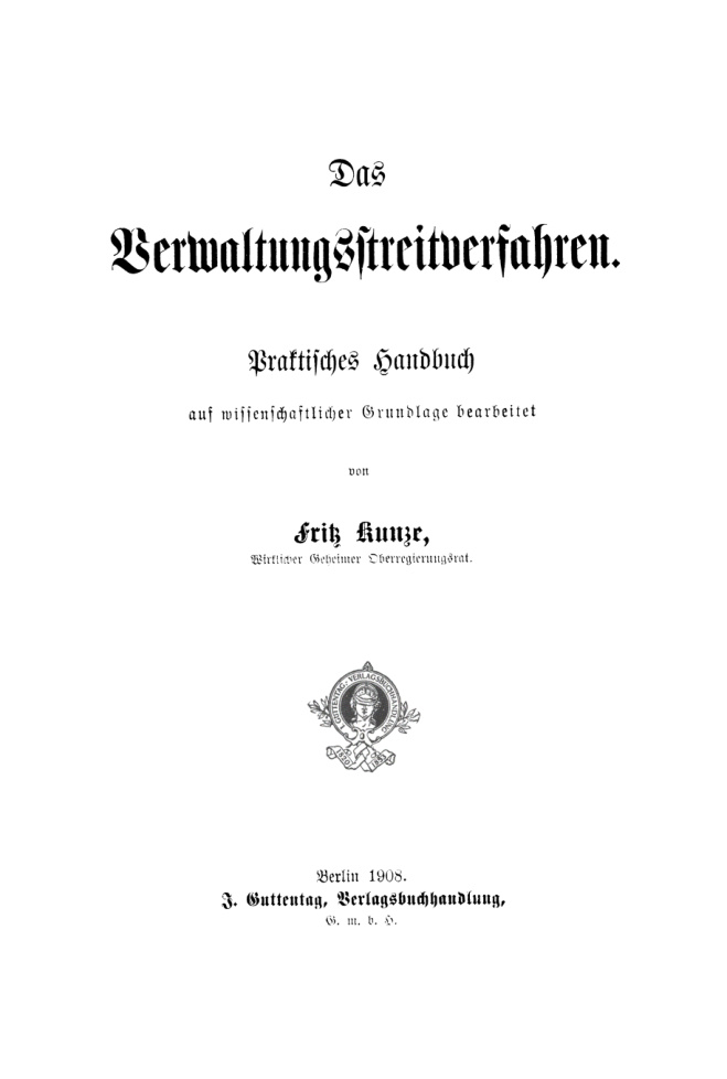 Das Verwaltungsstreitverfahren German Edition Fritz Kunze Kitap Kapağı