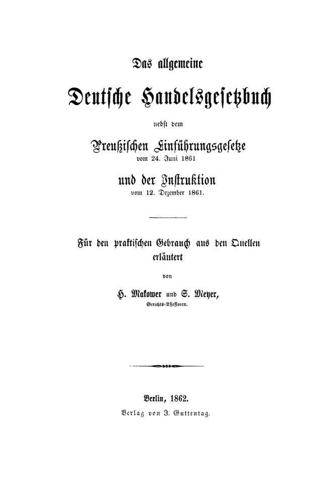 Das allgemeine Deutsche Handelsgesetzbuch nebst dem Preussischen Einfuhrungsgesetze vom 24 Juni 1861 German Edition H Makower Kitap Kapağı