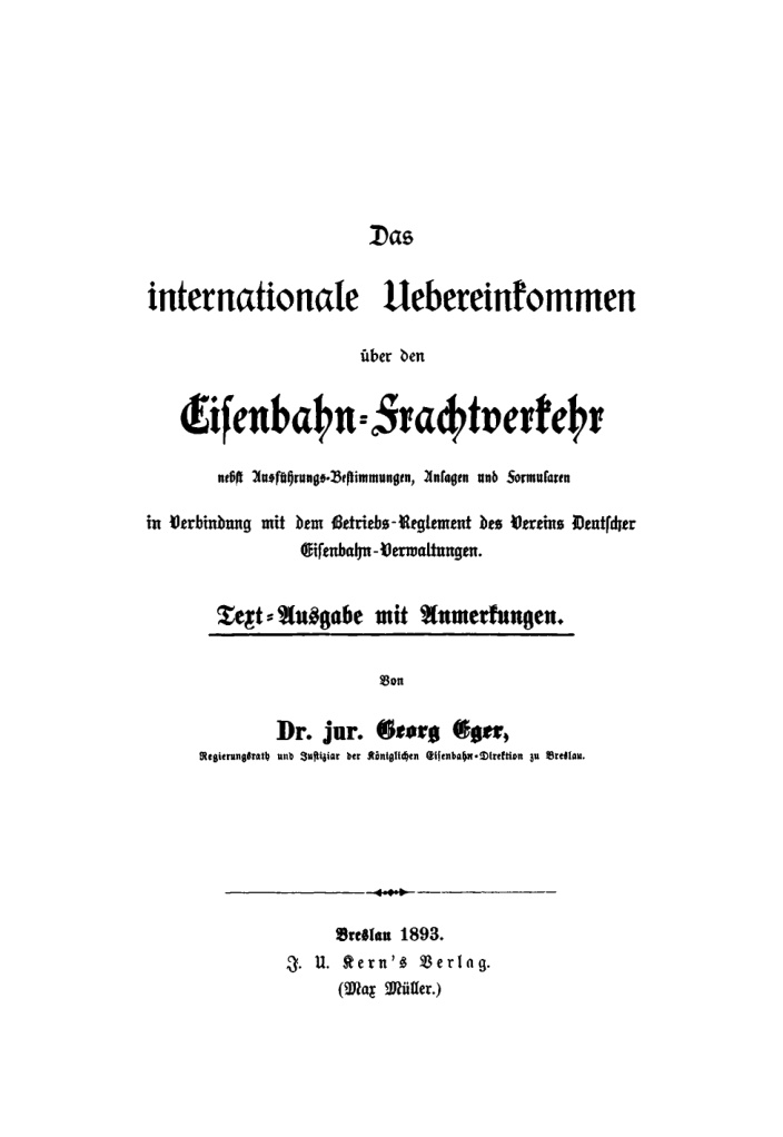 Das internationale Uebereinkommen uber den Eisenbahn Frachtverkehr German Edition Georg Eger Kitap Kapağı