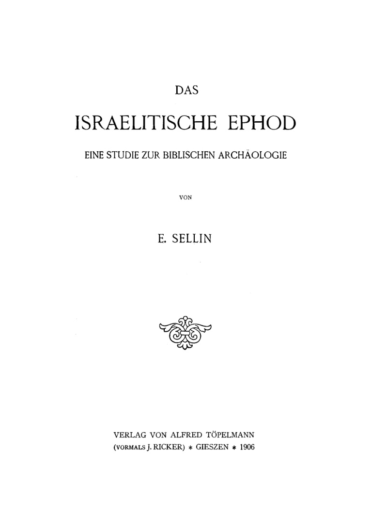 Das israelitische Ephod German Edition E Sellin Kitap Kapağı