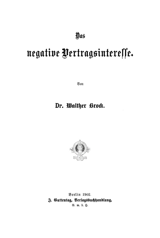 Das negative Vertragsinteresse German Edition Walther Brock Kitap Kapağı