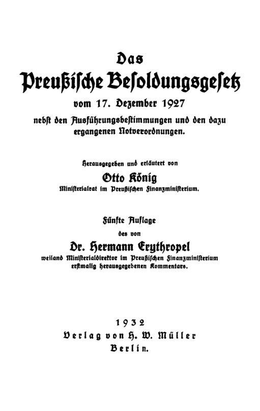Das preussische Besoldungsgesetz vom 17 Dezember 1927 German Edition Otto Konig Kitap Kapağı