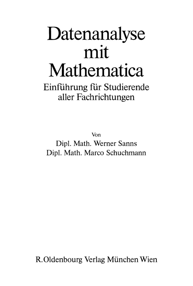 Datenanalyse mit Mathematica German Edition Werner Sanns Kitap Kapağı