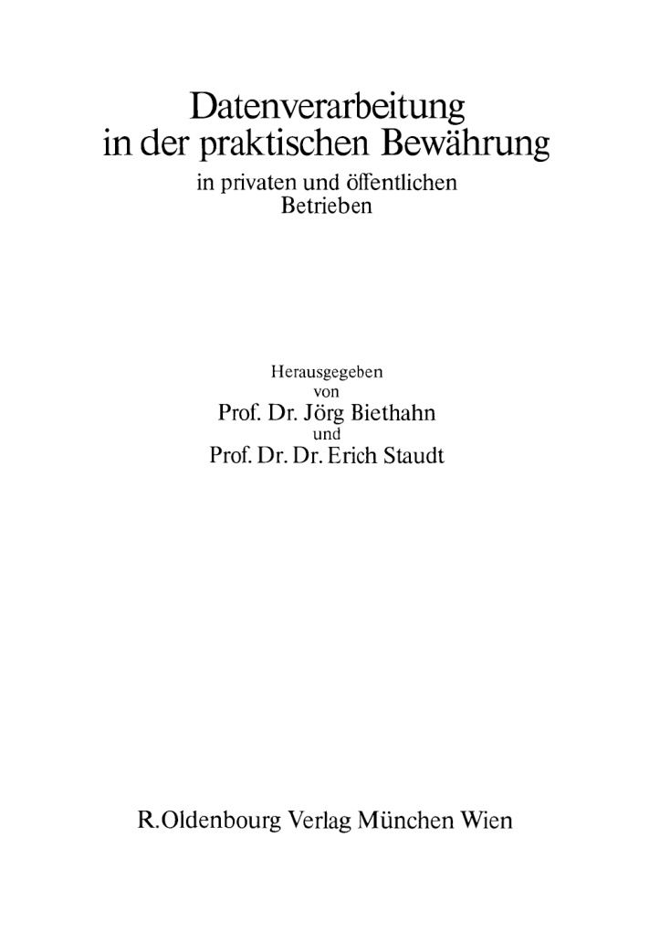 Datenverarbeitung in der praktischen Bewahrung in privaten und offentlichen Betrieben German Edition Jorg Biethahn Kitap Kapağı