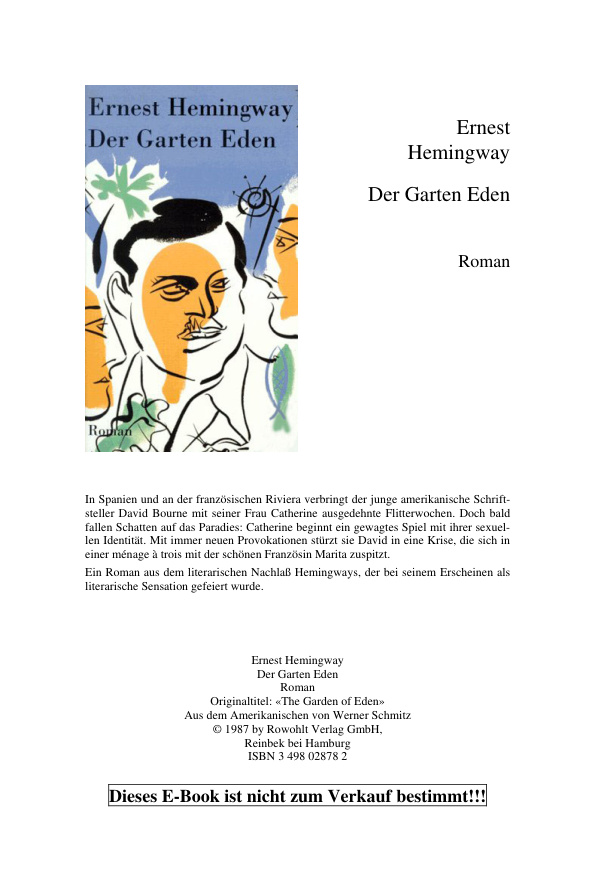 Der Garten Eden Ernest Hemingway Kitap Kapağı