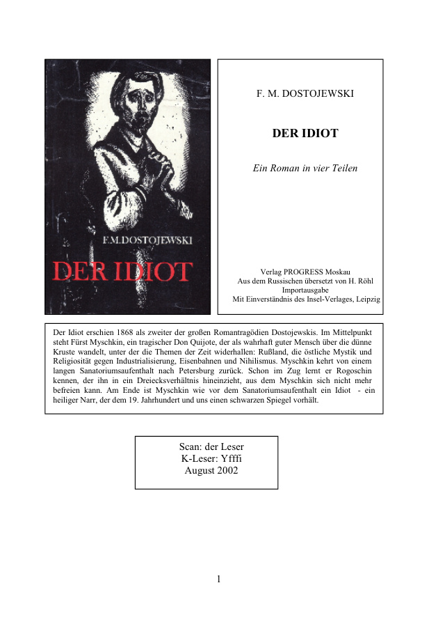 Der Idiot German Edition Fjodor M Dostojewski Kitap Kapağı