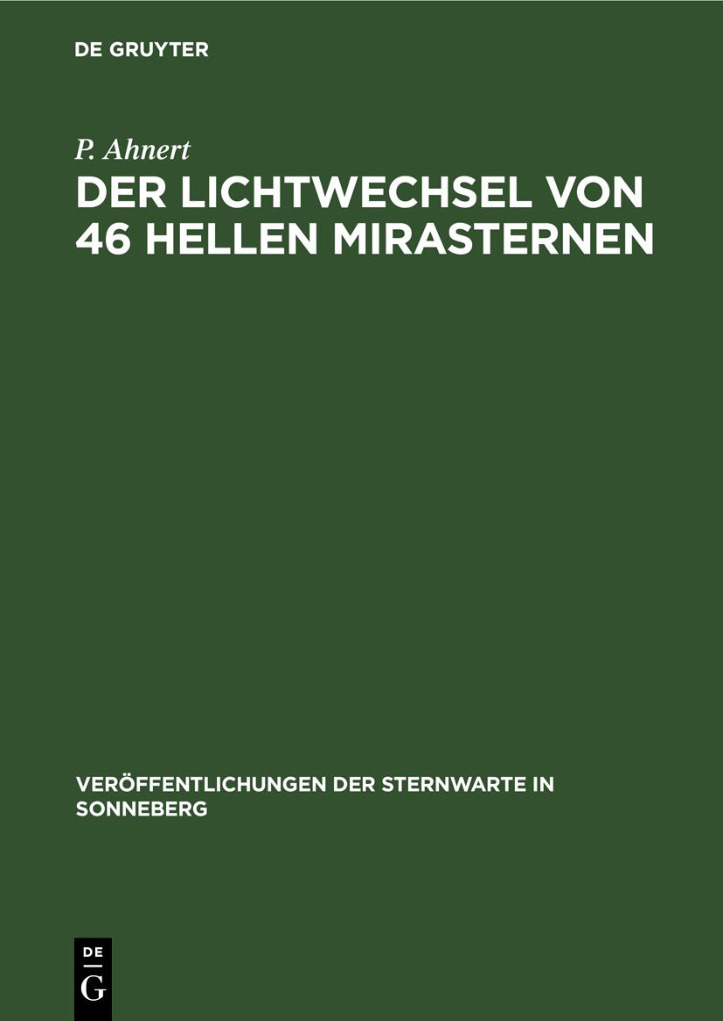 Der Lichtwechsel von 46 hellen Mirasternen German Edition P Ahnert Kitap Kapağı