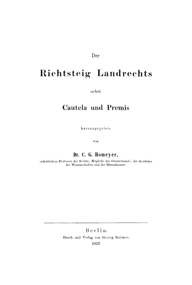 Der Richtsteig Landrechts nebst Cautela und Premis German Edition Carl Gustav Homeyer Kitap Kapağı