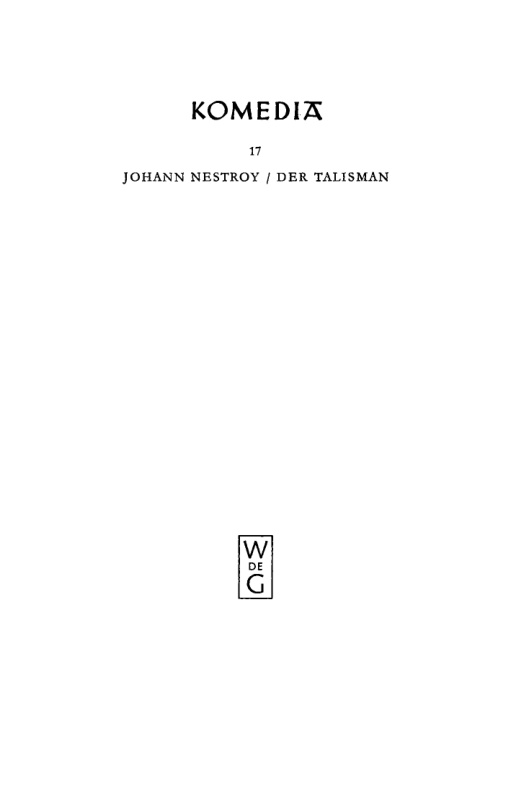 Der Talisman German Edition Johann Nestroy Kitap Kapağı