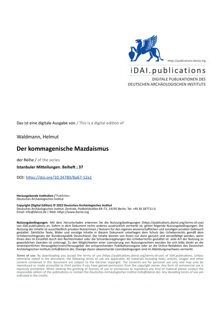 Der kommagenische Mazdaismus German Edition Helmut Waldmann Kitap Kapağı