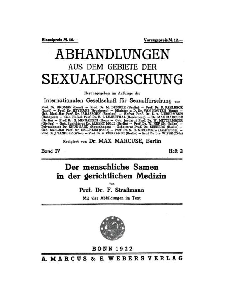 Der menschliche Samen in der gerichtlichen Medizin German Edition Fritz Strassmann Kitap Kapağı