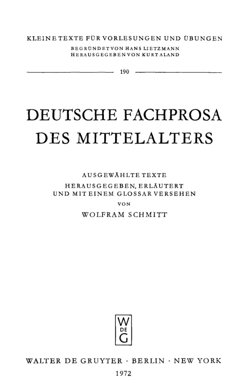 Deutsche Fachprosa des Mittelalters German Edition Wolfram Schmitt Kitap Kapağı