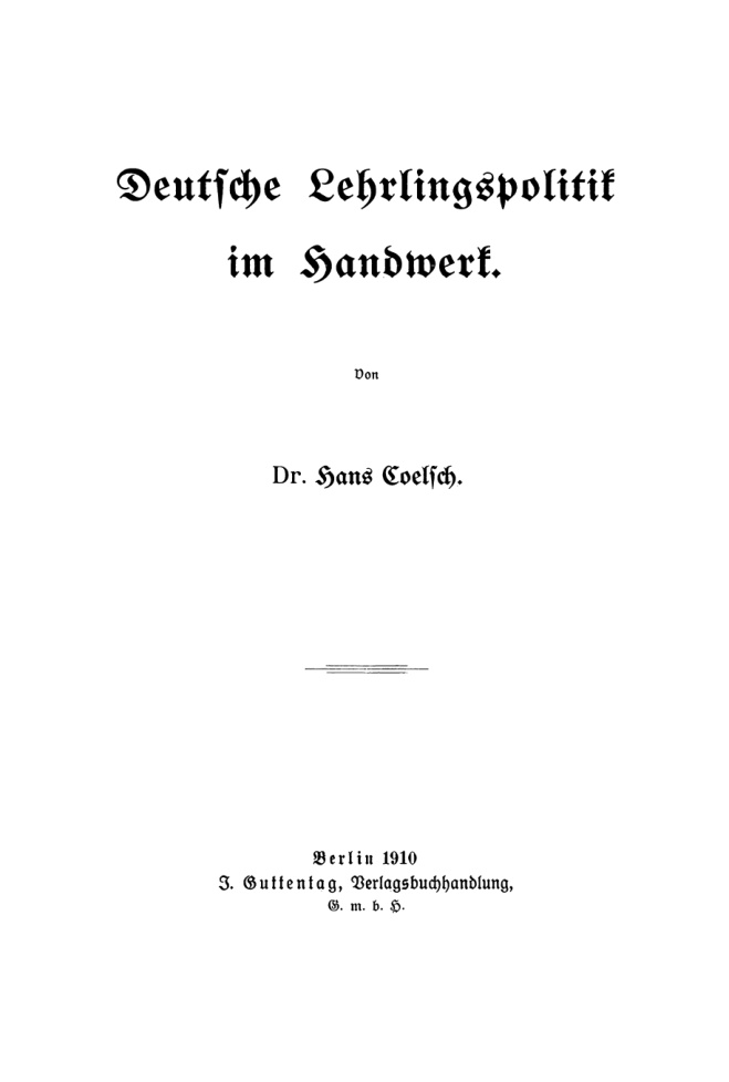 Deutsche Lehrlingspolitik im Handwerk German Edition Hans Coelsch Kitap Kapağı
