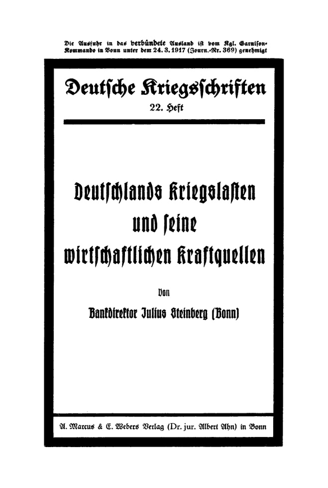 Deutschlands Kriegslasten und seine wirtschaftlichen Kraftquellen German Edition Julius Steinberg Kitap Kapağı