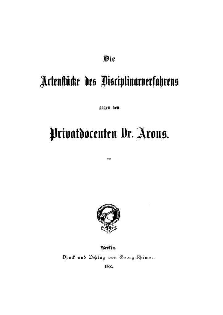 Die Actenstucke des Disciplinarverfahrens gegen den Privatdocenten Dr Arons German Edition Leo Arons Kitap Kapağı