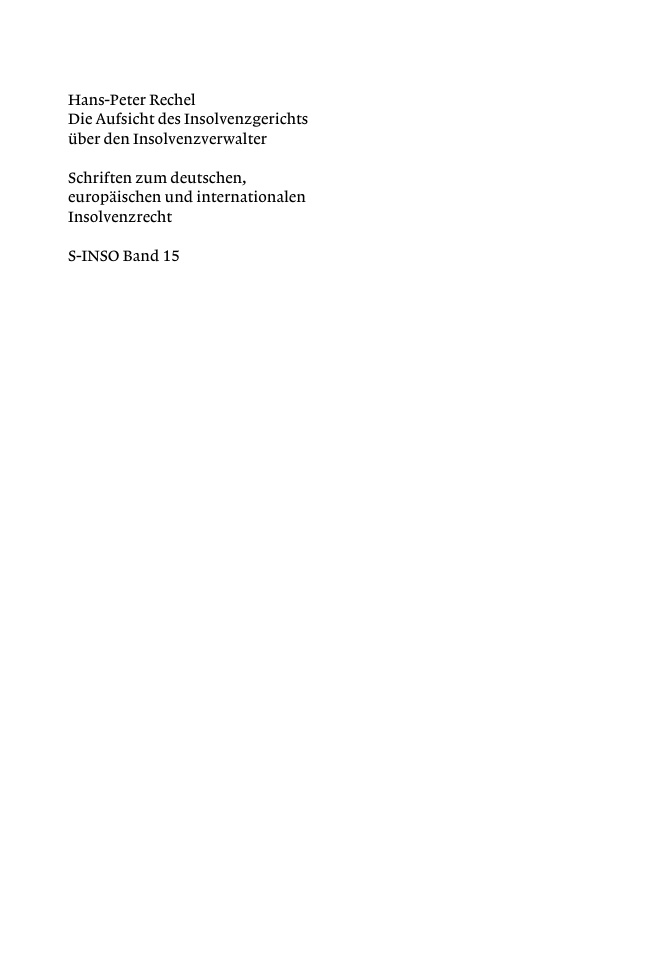 Die Aufsicht des Insolvenzgerichts uber den Insolvenzverwalter German Edition Hans Peter Rechel Kitap Kapağı
