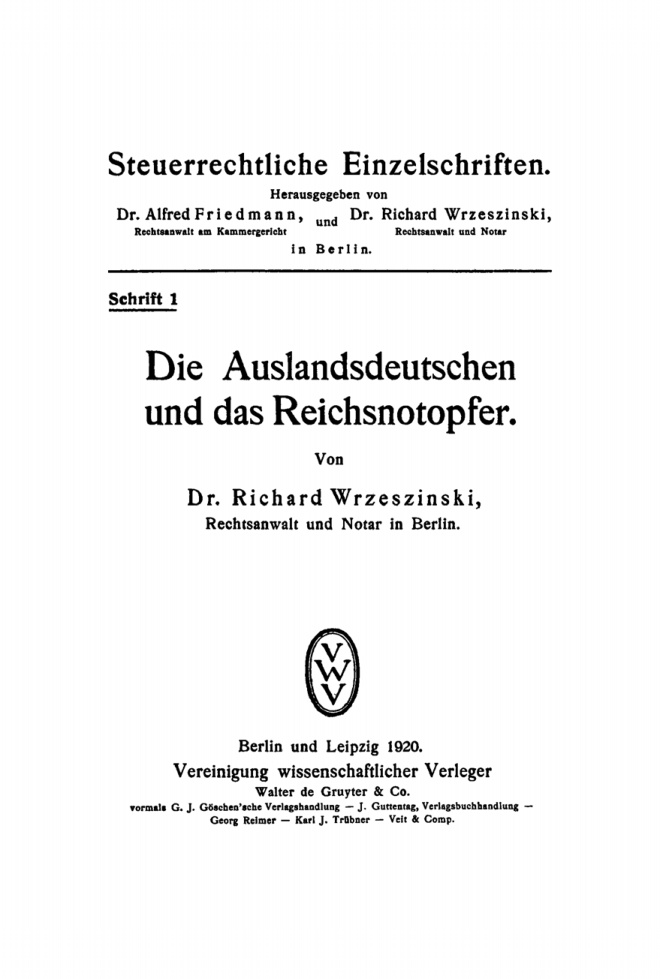 Die Auslandsdeutschen und das Reichsnotopfer German Edition Richard Wrzeszinski Kitap Kapağı