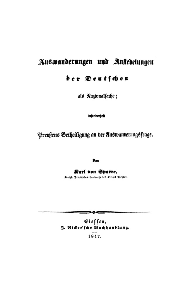 Die Auswanderungen und Ansiedelungen der Deutschen als Nazionalsache German Edition Karl von Sparre Kitap Kapağı