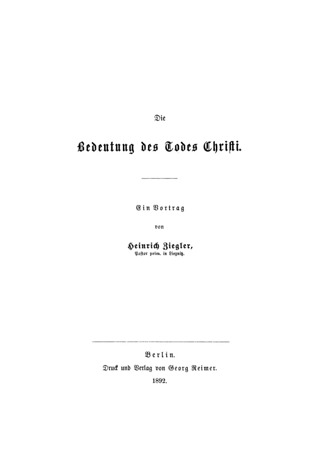 Die Bedeutung des Todes Christi German Edition Heinrich Ziegler Kitap Kapağı