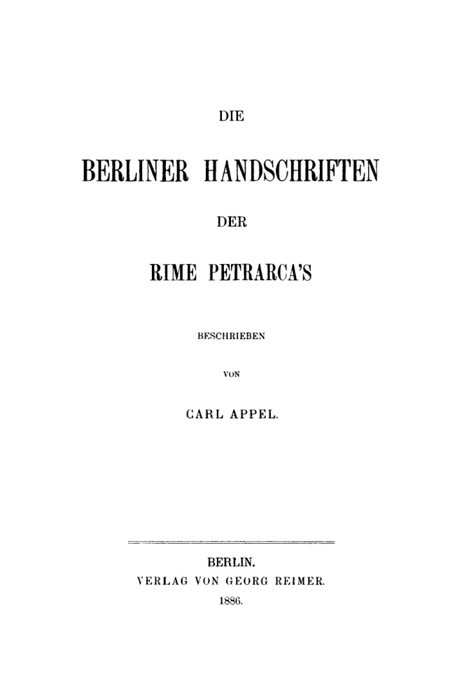 Die Berliner Handschriften der Rime Petrarcas German Edition Carl Appel Kitap Kapağı