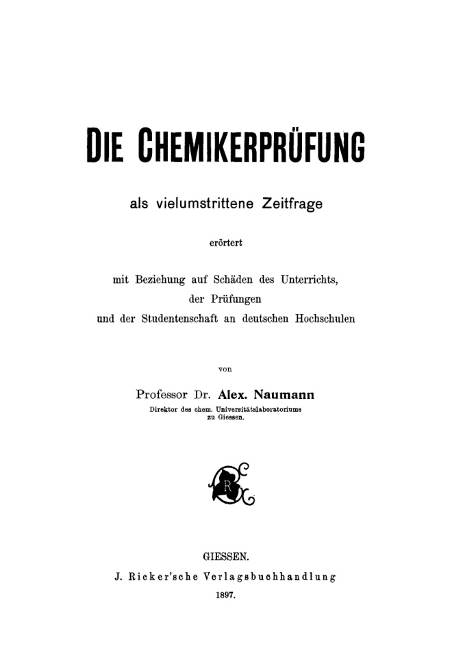 Die Chemikerprufung als vielumstrittene Zeitfrage German Edition Alexander Naumann Kitap Kapağı